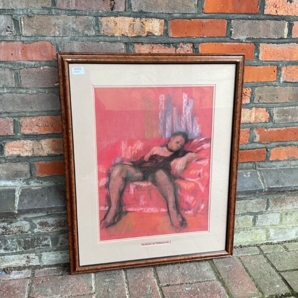 Vintage pastel portrait of a reclining nude by L M.