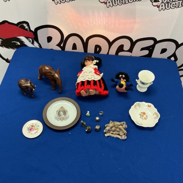 Vintage mixed lot of collectibles including a porcelain doll.