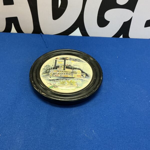 Hand-painted paddle steamer wall plaque, vintage riverboat art.