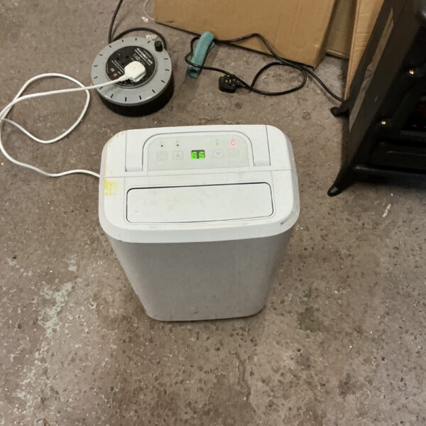 Front view of a portable dehumidifier appliance.