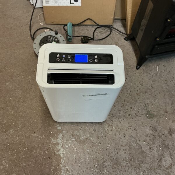 Front view of a portable dehumidifier appliance.