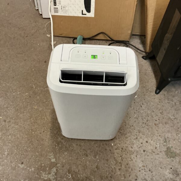 White portable dehumidifier unit for moisture removal.