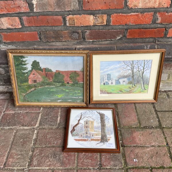 R Josey watercolour painting of Holy Trinity Church, Bledlow.