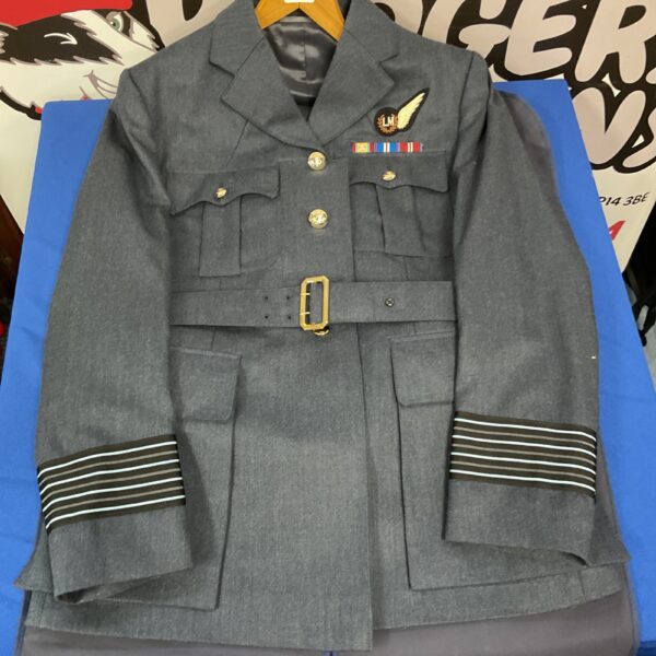 Front view of a vintage RAF Group Captain’s dress uniform.