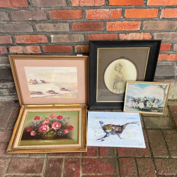 Vintage S Leigh rose oil painting in a gold frame.