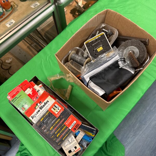 Mixed lot of saw blades and wire wheels for DIY projects.