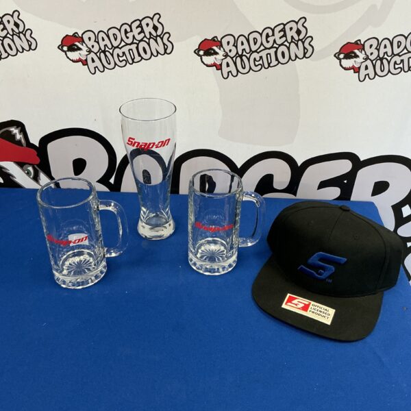 Snapon glasses and cap lot for collectors of automotive memorabilia.