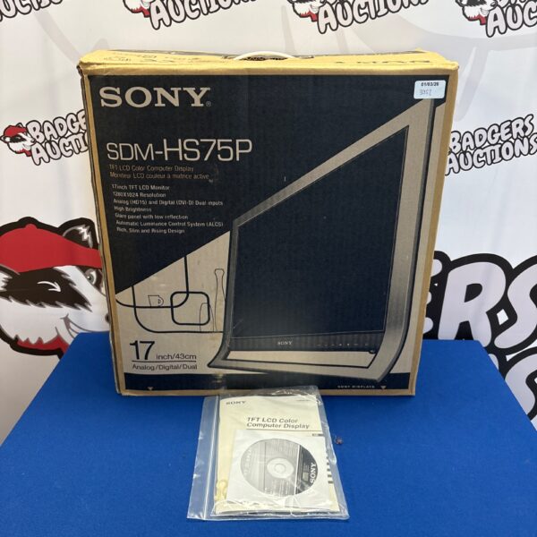 Boxed Sony SDM-HS75P 17 inch TFT LCD computer monitor in original packaging.