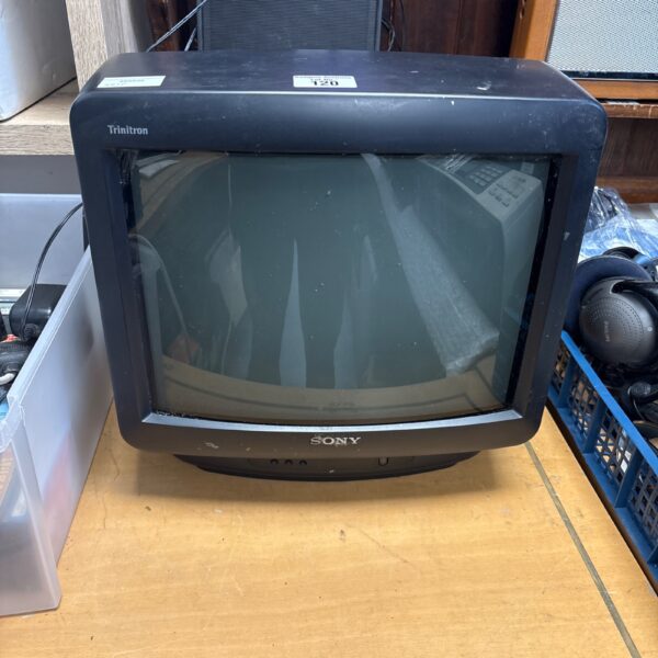Vintage Sony Trinitron CRT television in grey casing.
