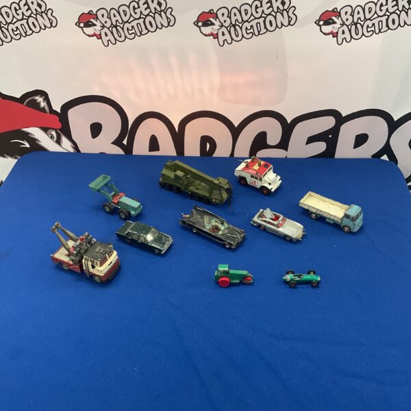 Vintage lot of diecast toy cars including Corgi and Dinky models.