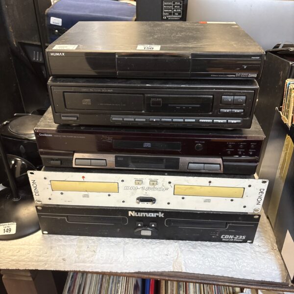 Vintage stereo system bundle including HuMax, Goodman’s, Denon and Numark units.
