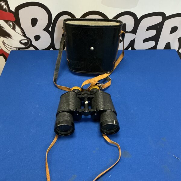 Vintage Tecnar 10x50 binoculars with leather case, antique optics.