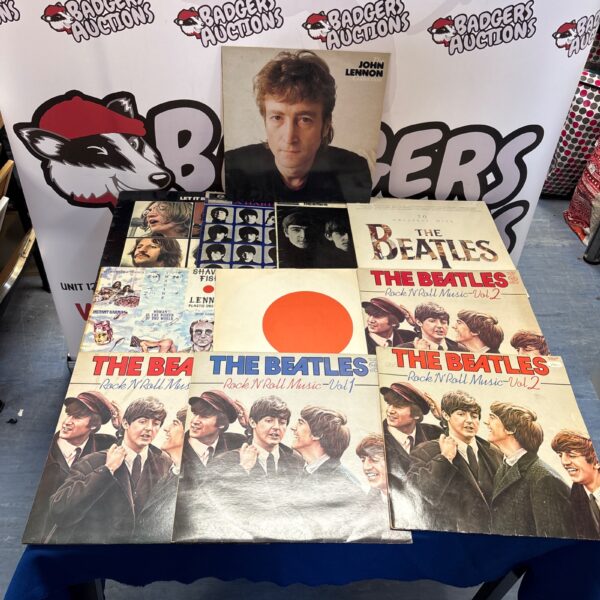 Vintage Beatles and John Lennon vinyl record lot for collectors.