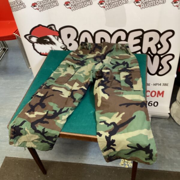 Genuine British Army trousers in woodland camouflage pattern.