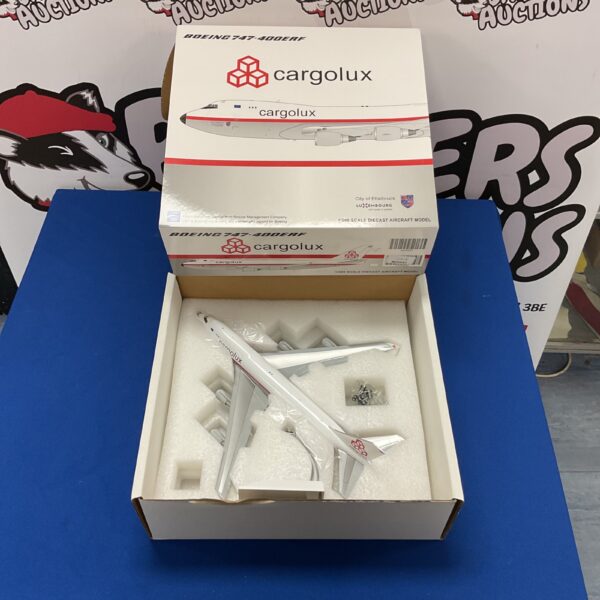 Detailed 1:200 scale Cargolux Boeing 747-400ERF diecast model.