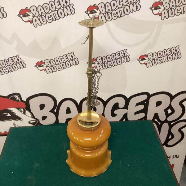 Antique Edwardian brass ceiling lamp with chain suspension.