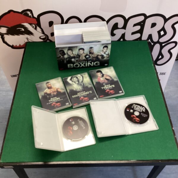 ESPN Legends of Boxing DVD box set on a green surface.