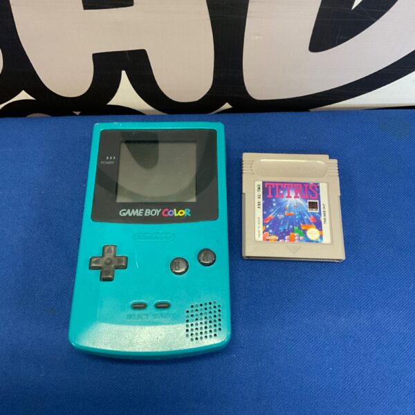 Purple Nintendo Game Boy Colour console with Tetris game cartridge.