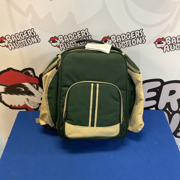 Vintage green Greenfield backpack, classic rucksack style.