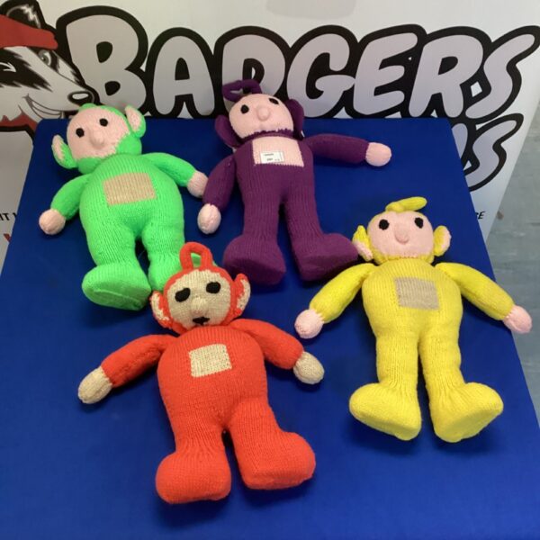 Group of hand-knitted Teletubbies vintage toys.