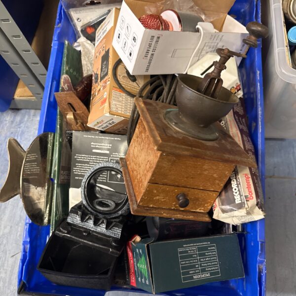 Mixed house clearance lot with various household items and collectibles.