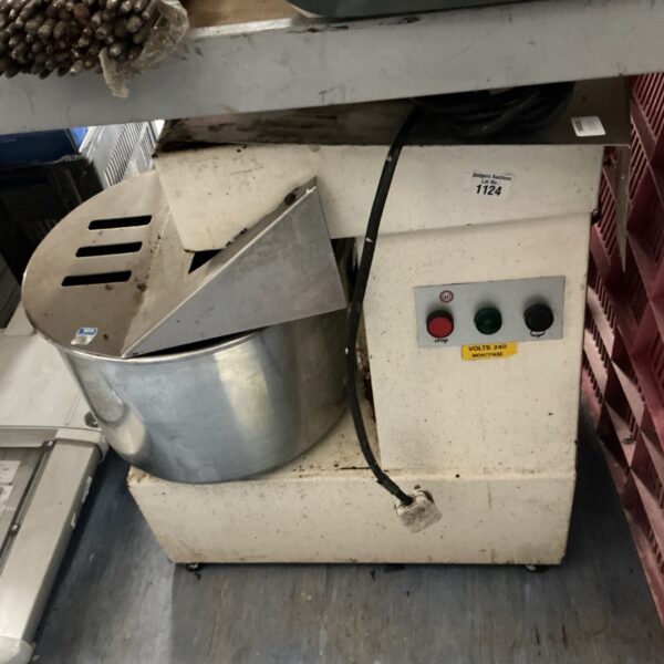Front view of a large industrial kitchen mixer.