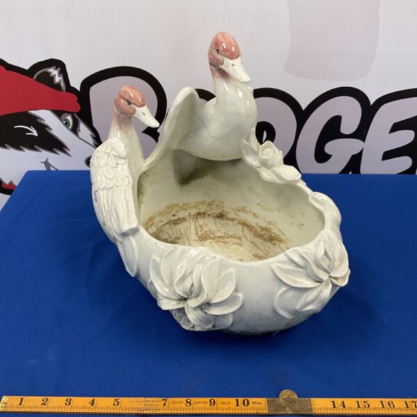 Large Italian ceramic duck planter for garden decor.