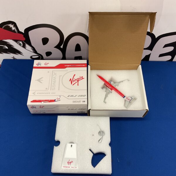 JC Wings Virgin Australia Embraer 190 diecast model, detailed aviation collectible.