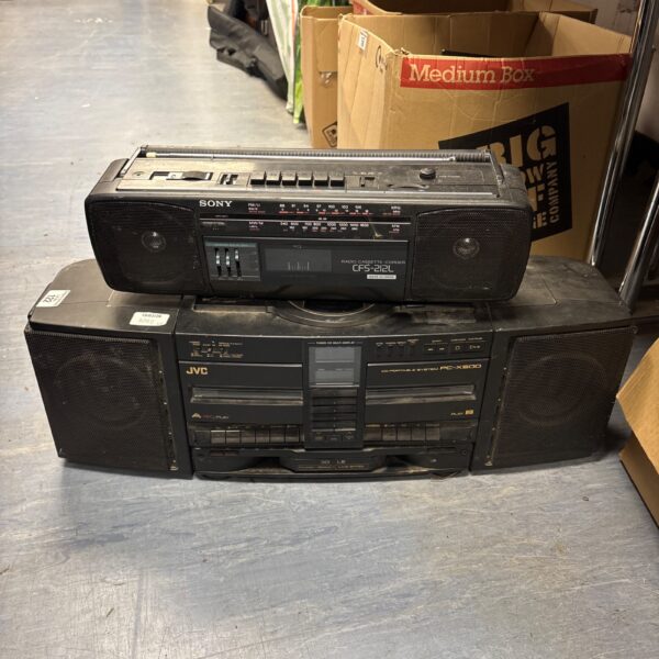 Vintage JVC and Sony portable cassette player radio boombox.