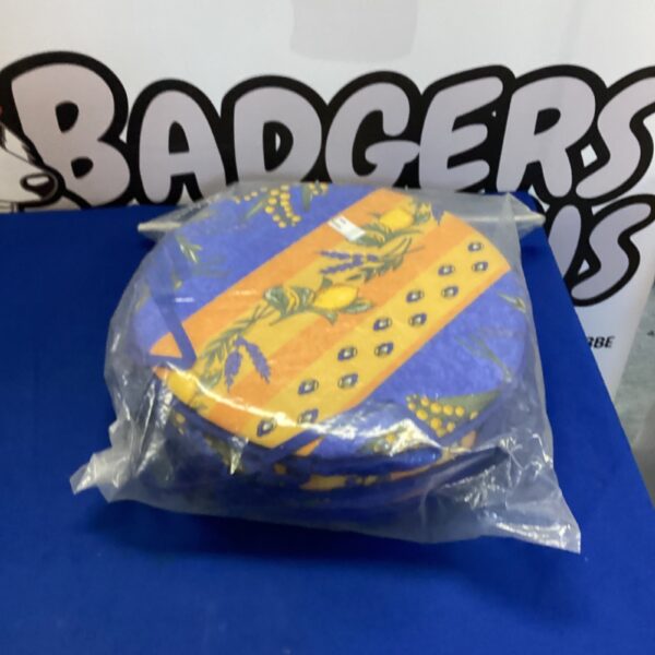 Vibrant lemon pattern garden cushions for outdoor seating.