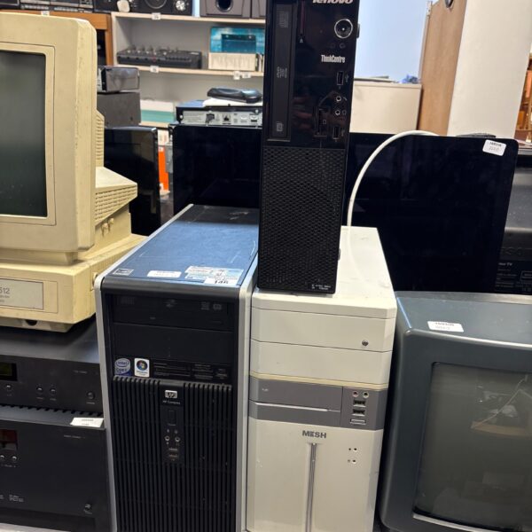 Black Lenovo ThinkCentre desktop PC tower, used condition.