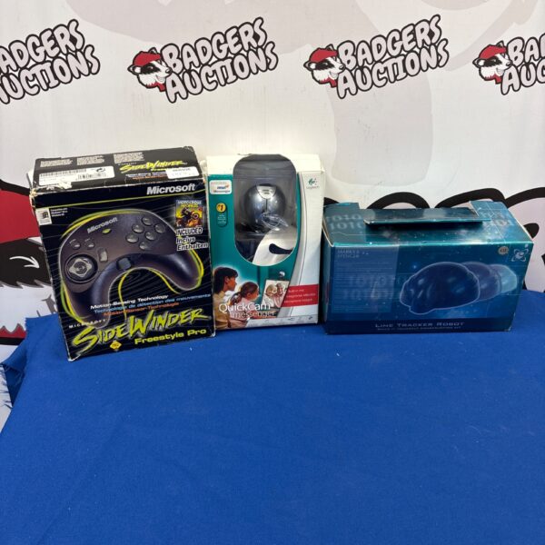 Mixed lot of vintage gaming and tech including Microsoft Sidewinder.