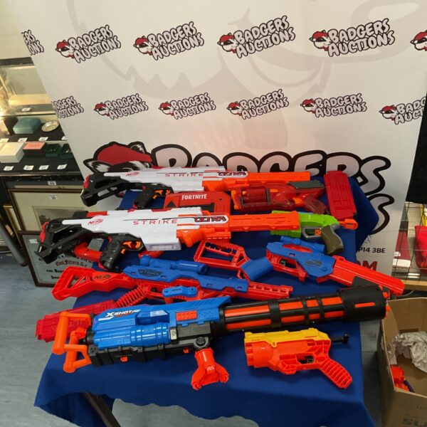 A lot of colourful Nerf guns for active play and collecting.