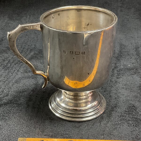 Antique silver goblet hallmarked Birmingham 1912, vintage tableware.