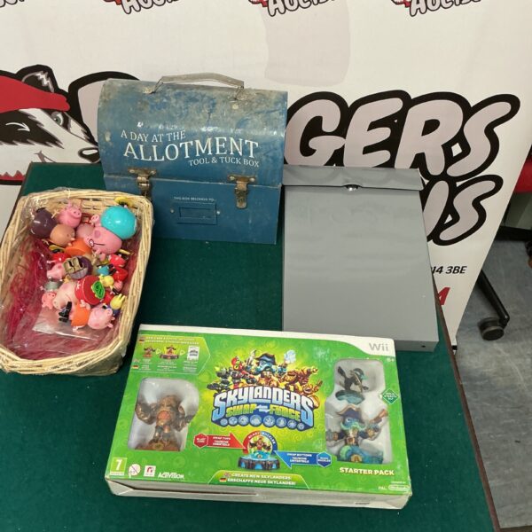 Mixed lot featuring a Skylanders figure and a vintage post box.