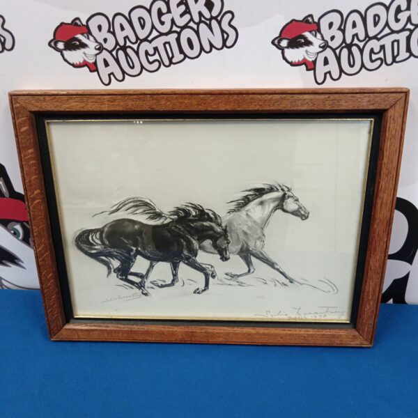 Signed Sylvia Winter print of thoroughbred horses in motion.