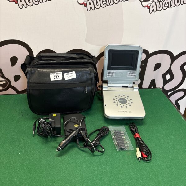 Venturer PVS1225B portable DVD player with car adapter.