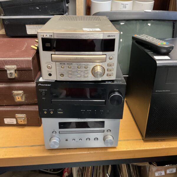 Vintage audio receiver lot including Teac, Pioneer, and Yamaha units.