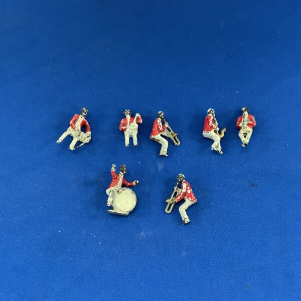Vintage lead jazz band figurines, collectible miniature musicians.