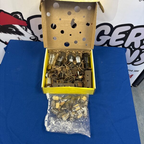 Vintage radio valves in original cardboard box.