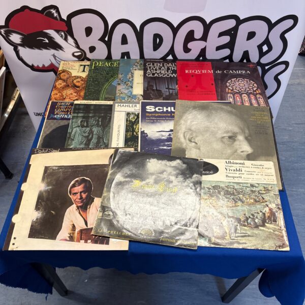 Vintage vinyl record collection lot with various album covers.