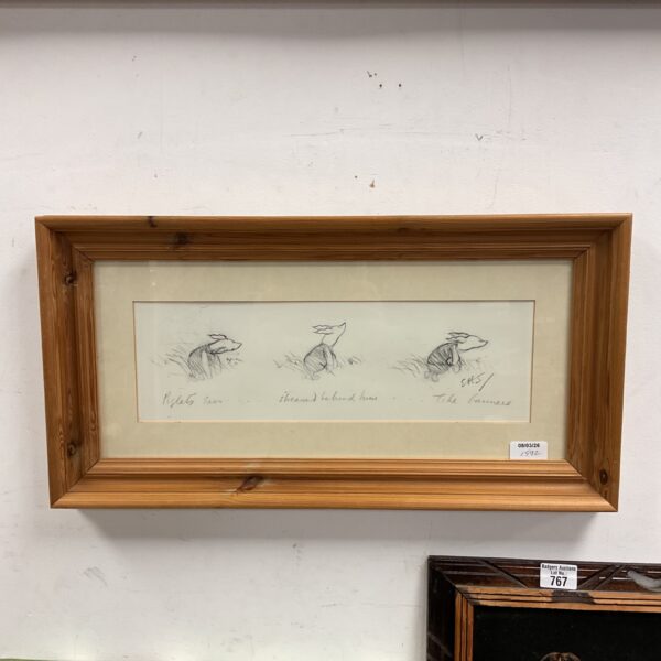 Framed vintage Winnie the Pooh print of Piglet, a classic children's illustration.